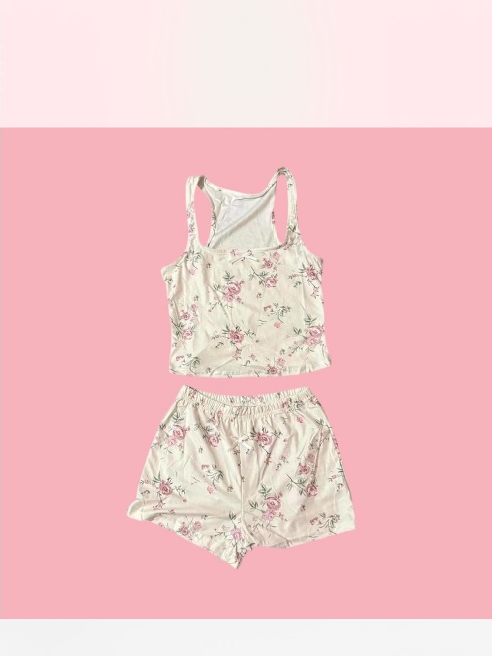Floral Cotton Tank & Short Sleep Set in Cream and Pink